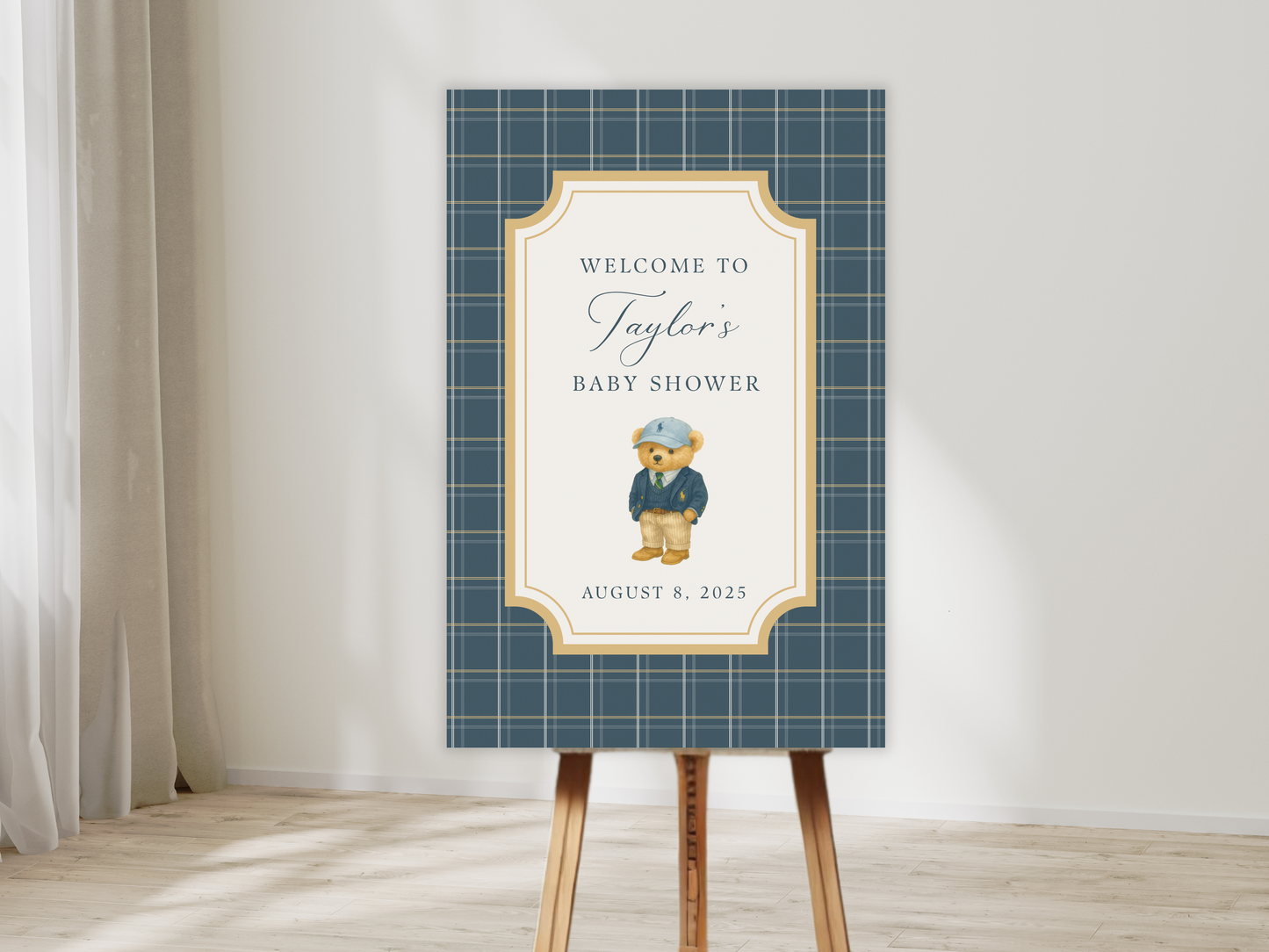 Preppy Teddy Bear Baby Shower Welcome Sign