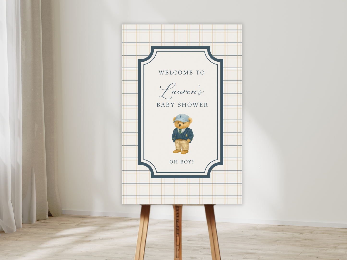 Preppy Teddy Bear Baby Shower Welcome Sign