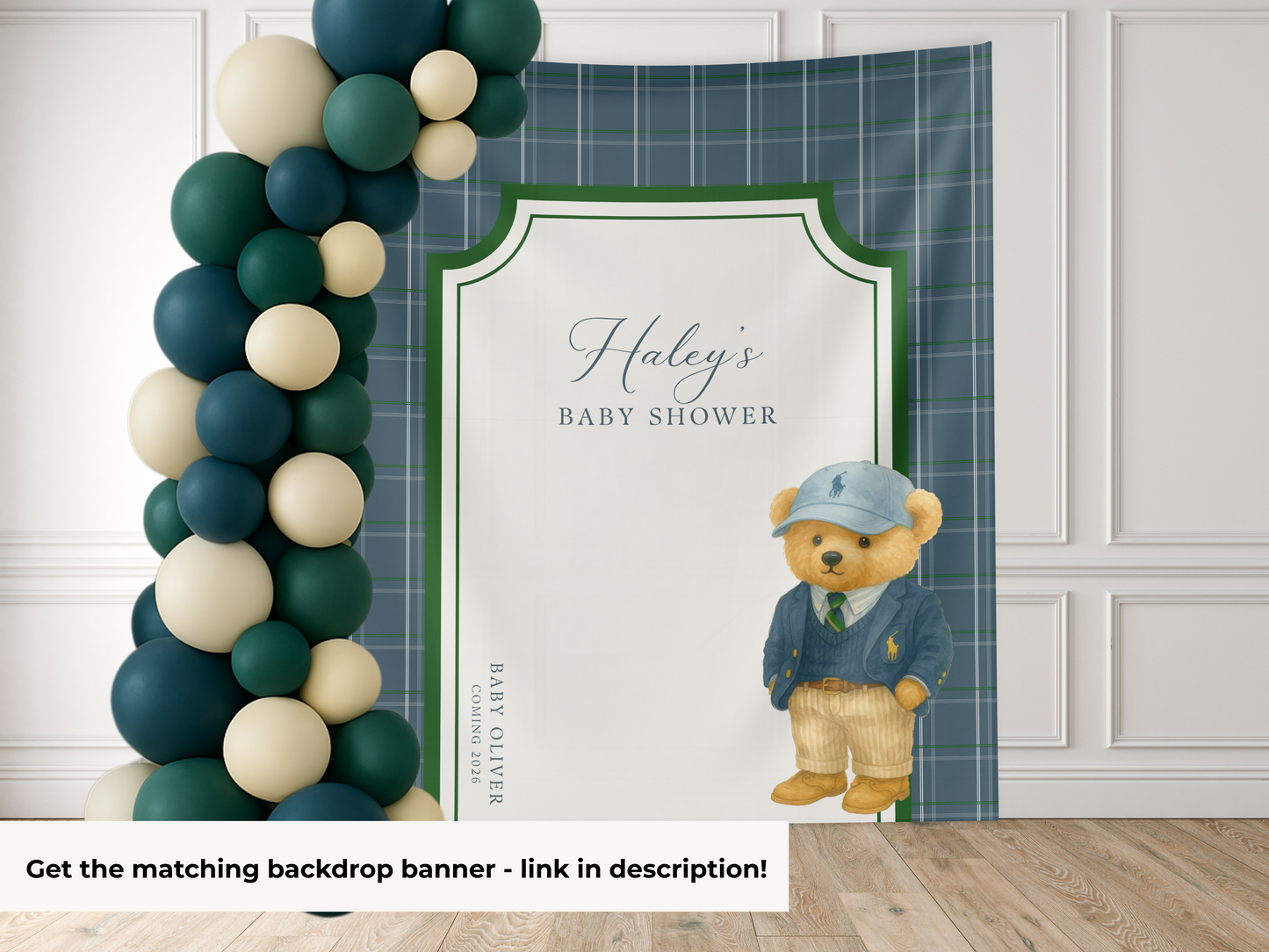 Preppy Teddy Bear Baby Shower Welcome Sign