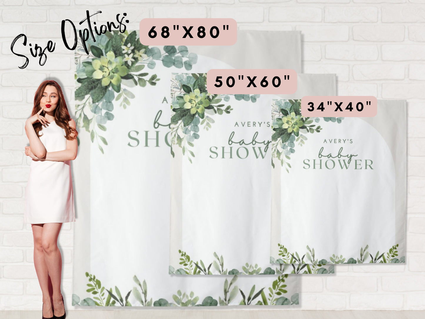 Watercolor Greenery Arch Personalized Baby Shower Backdrop | Custom Party Backdrop for Boy, Girl or Gender Neutral Baby Shower
