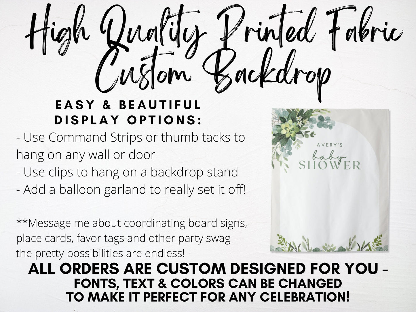 Watercolor Greenery Arch Personalized Baby Shower Backdrop | Custom Party Backdrop for Boy, Girl or Gender Neutral Baby Shower