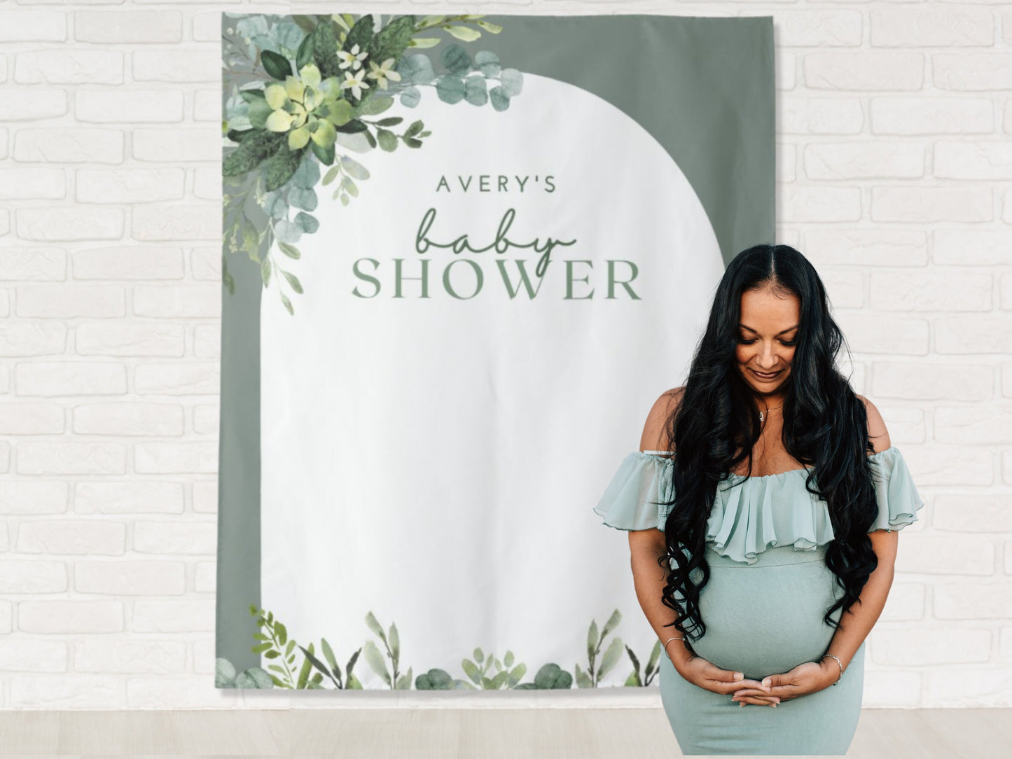 Watercolor Greenery Arch Personalized Baby Shower Backdrop | Custom Party Backdrop for Boy, Girl or Gender Neutral Baby Shower