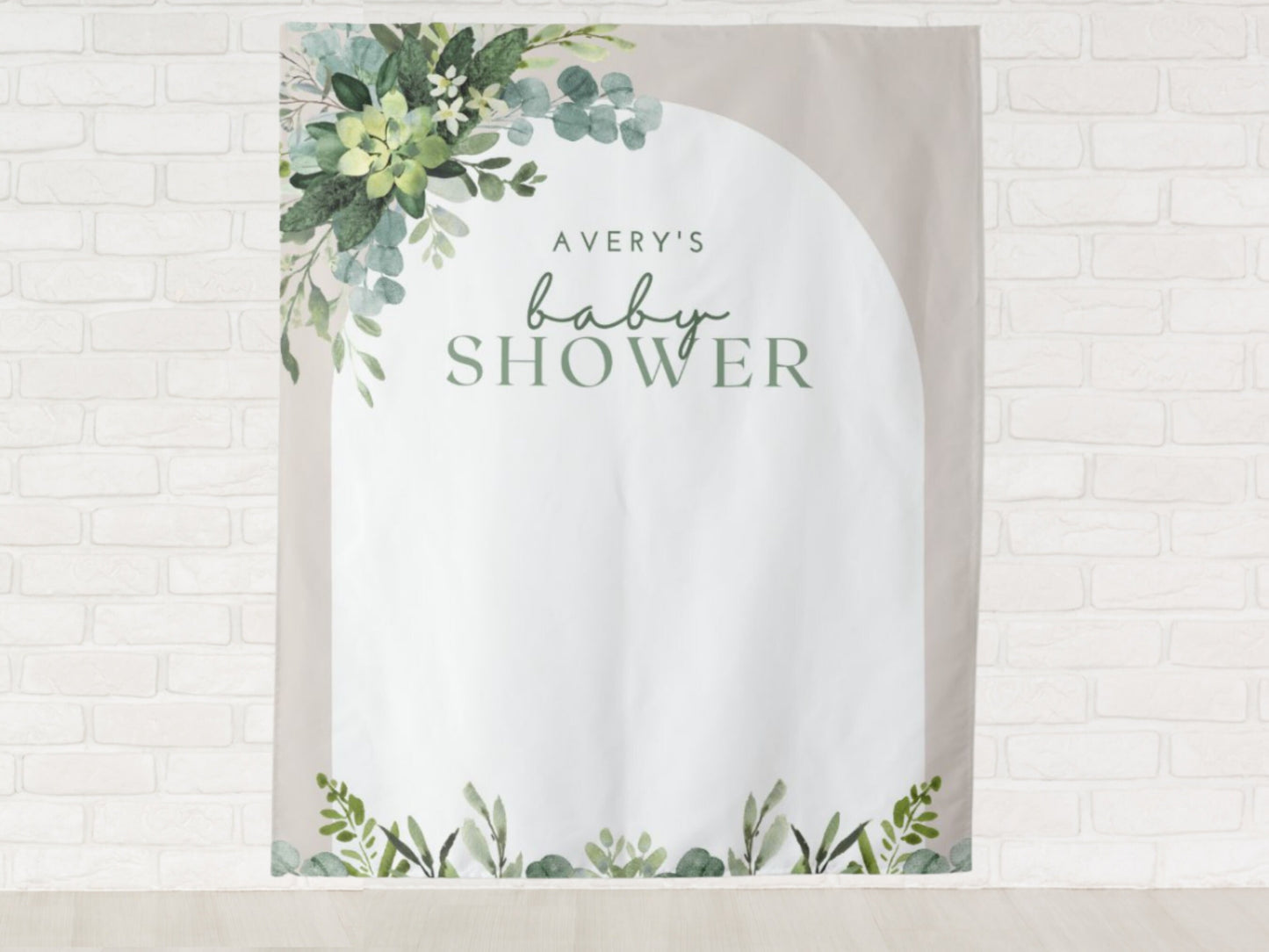 Watercolor Greenery Arch Personalized Baby Shower Backdrop | Custom Party Backdrop for Boy, Girl or Gender Neutral Baby Shower