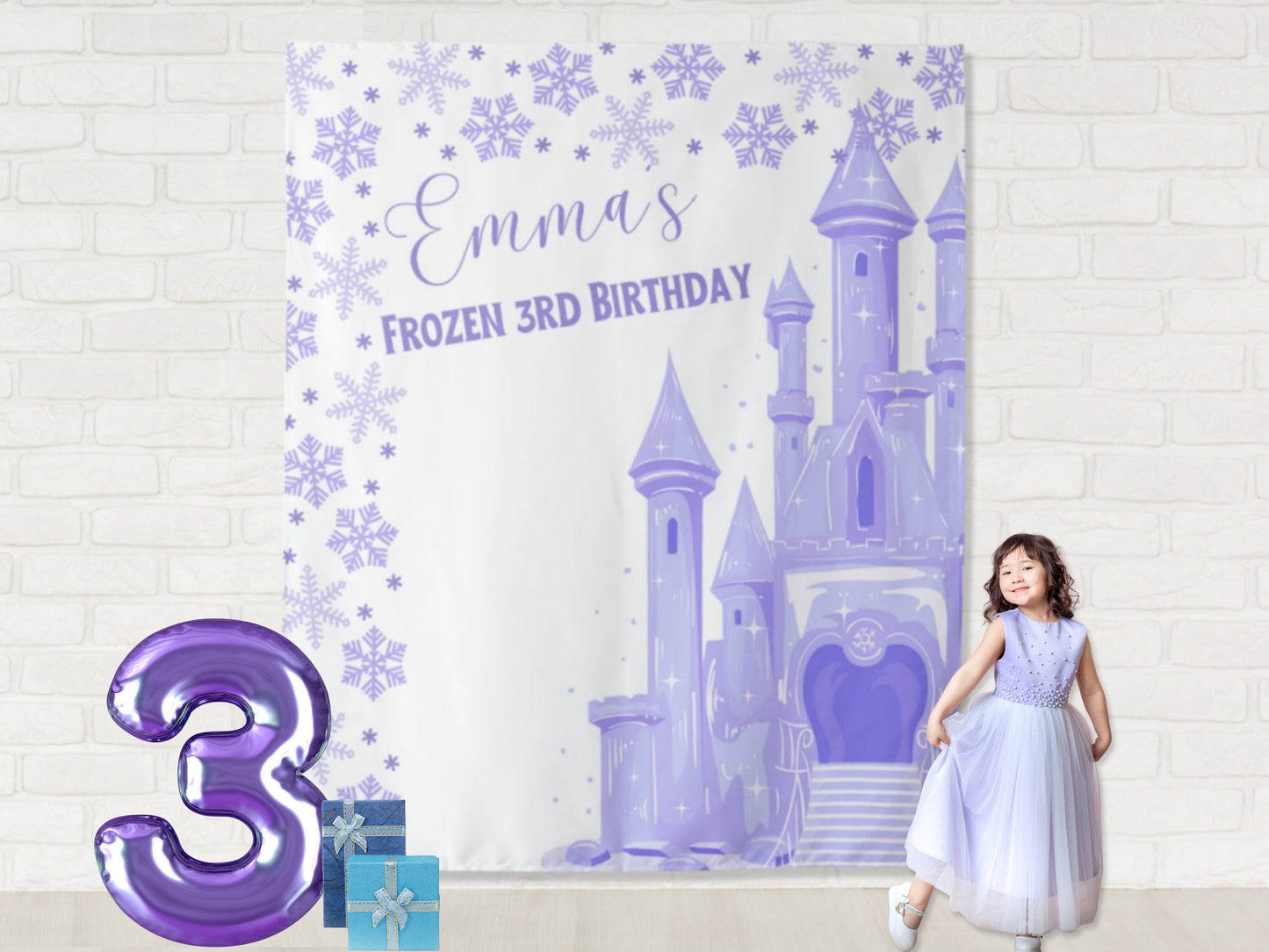 Frozen Birthday Party Backdrop | First Time in Four-Ever Banner | Completely Customizable Winter Birthday Décor | Personalized Princess