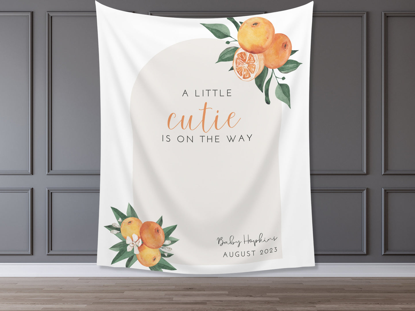 A Little Cutie Custom Baby Shower Banner | Neutral Orange Citrus Baby Shower Gender Reveal Backdrop | Baby Shower Décor | Girl Baby Shower