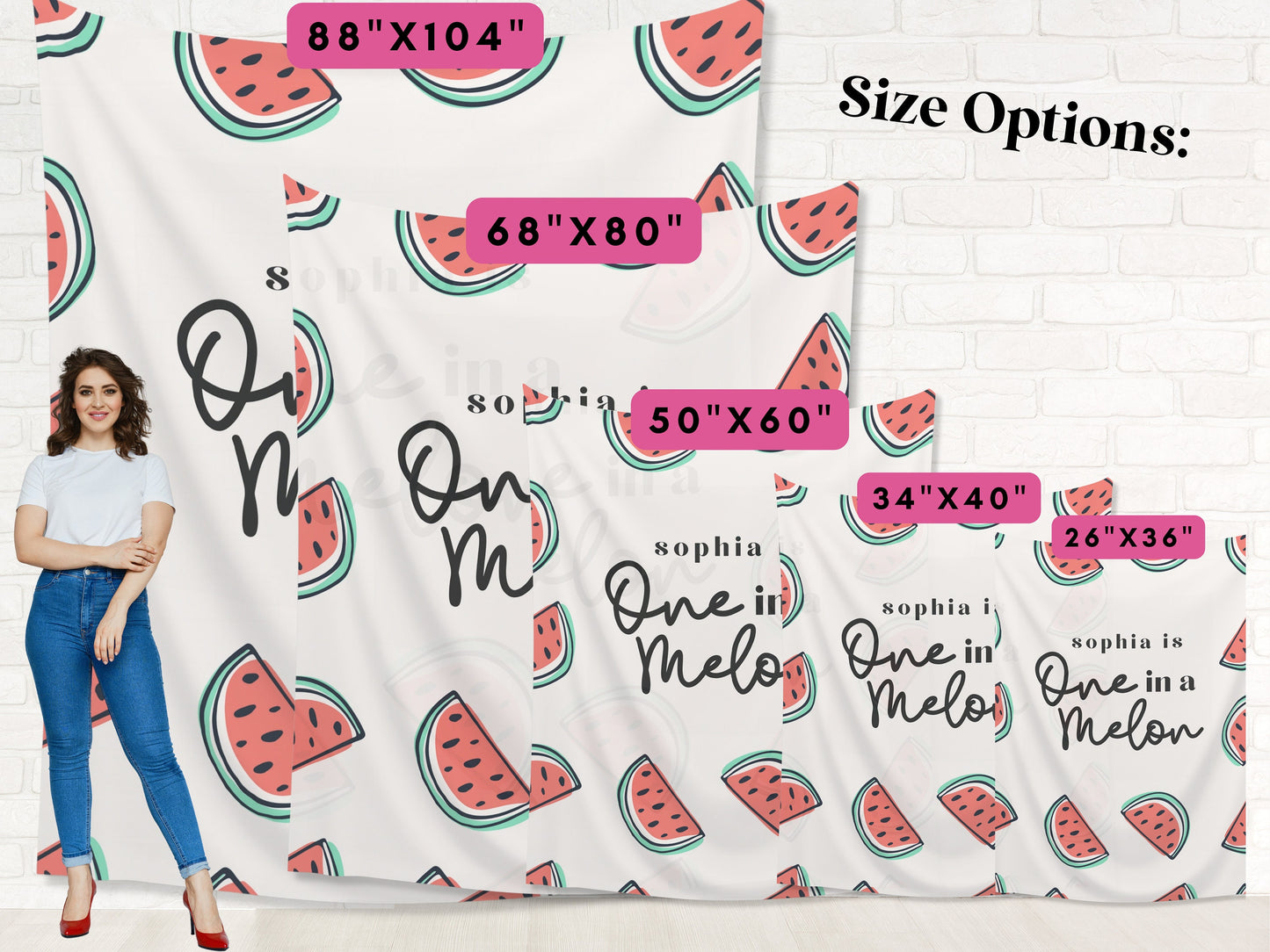 One in a Melon Summer Watermelon Customizable 1st Birthday Backdrop | Little Sweetie Custom Birthday Party or Baby Shower Banner