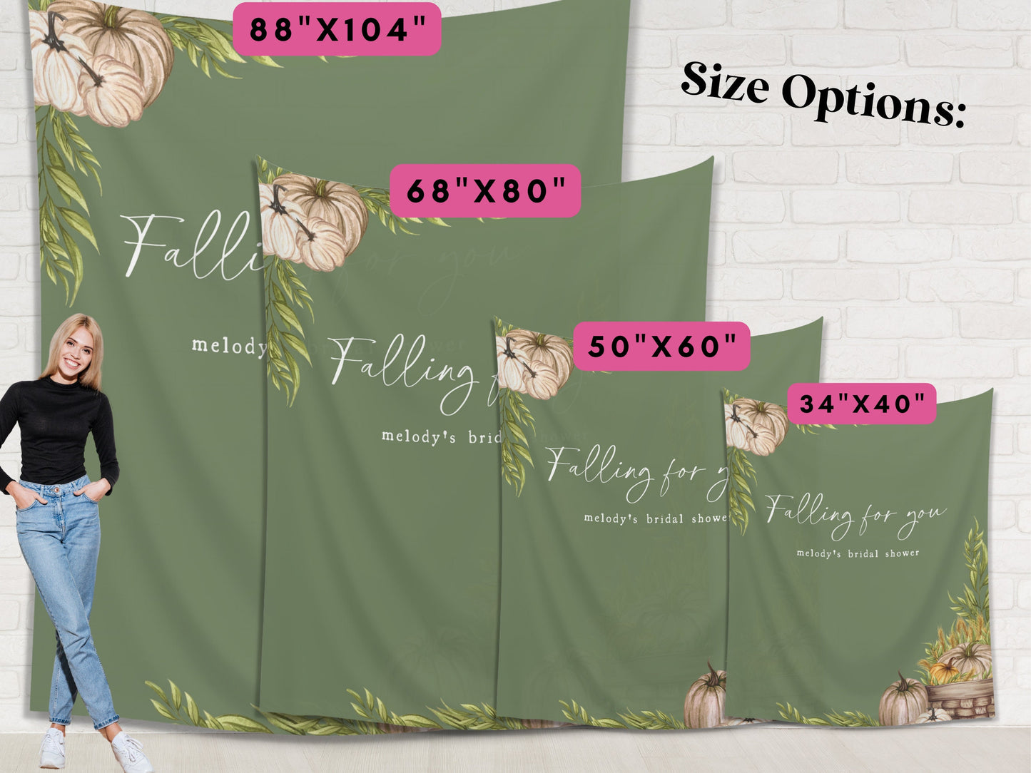 Falling for You Pumpkin & Greenery Custom Banner | Customizable Autumn Baby Shower Backdrop | Bridal Shower or Engagement | Fall in Love