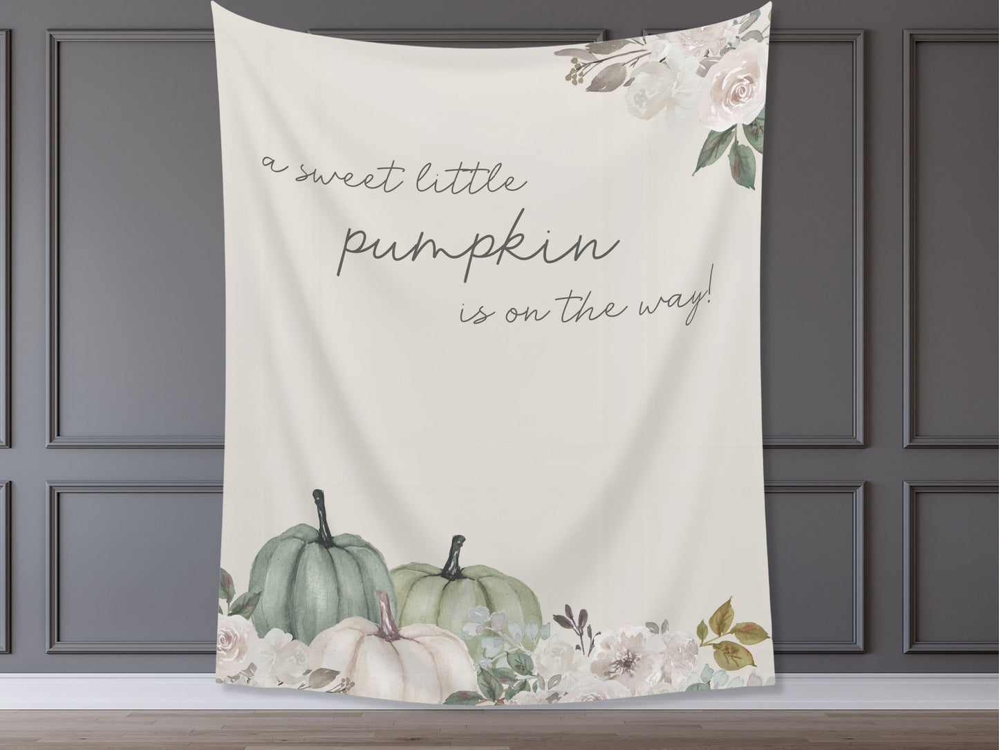 A Little Pumpkin Customizable Fall Baby Shower Backdrop | Sage Green Custom Pumpkin Autumn Floral Banner | September October Party Décor