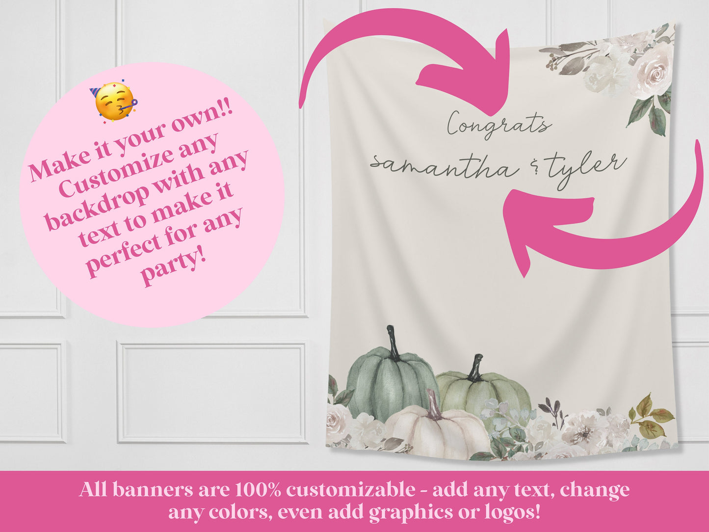 A Little Pumpkin Customizable Fall Baby Shower Backdrop | Sage Green Custom Pumpkin Autumn Floral Banner | September October Party Décor