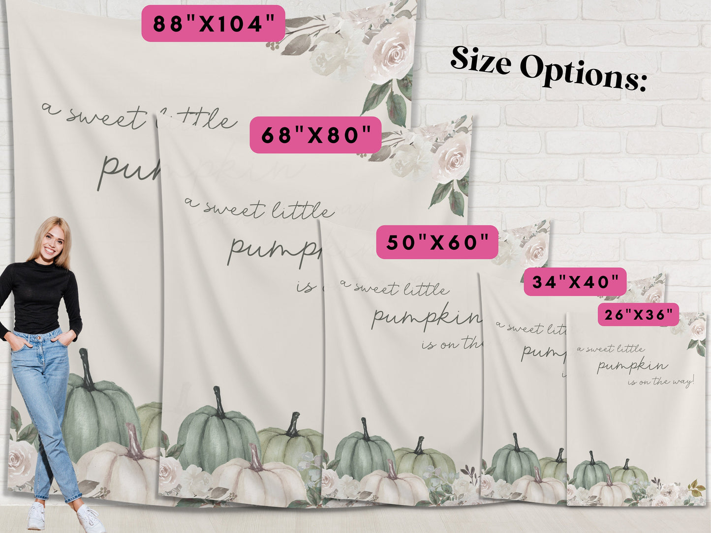 A Little Pumpkin Customizable Fall Baby Shower Backdrop | Sage Green Custom Pumpkin Autumn Floral Banner | September October Party Décor