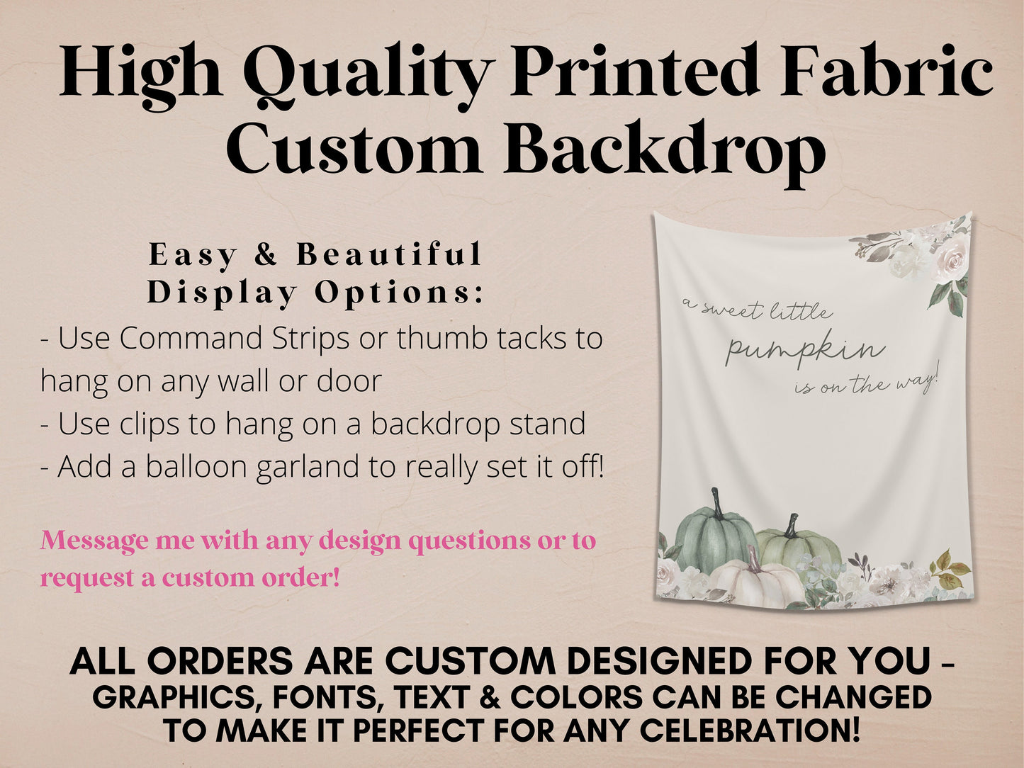A Little Pumpkin Customizable Fall Baby Shower Backdrop | Sage Green Custom Pumpkin Autumn Floral Banner | September October Party Décor