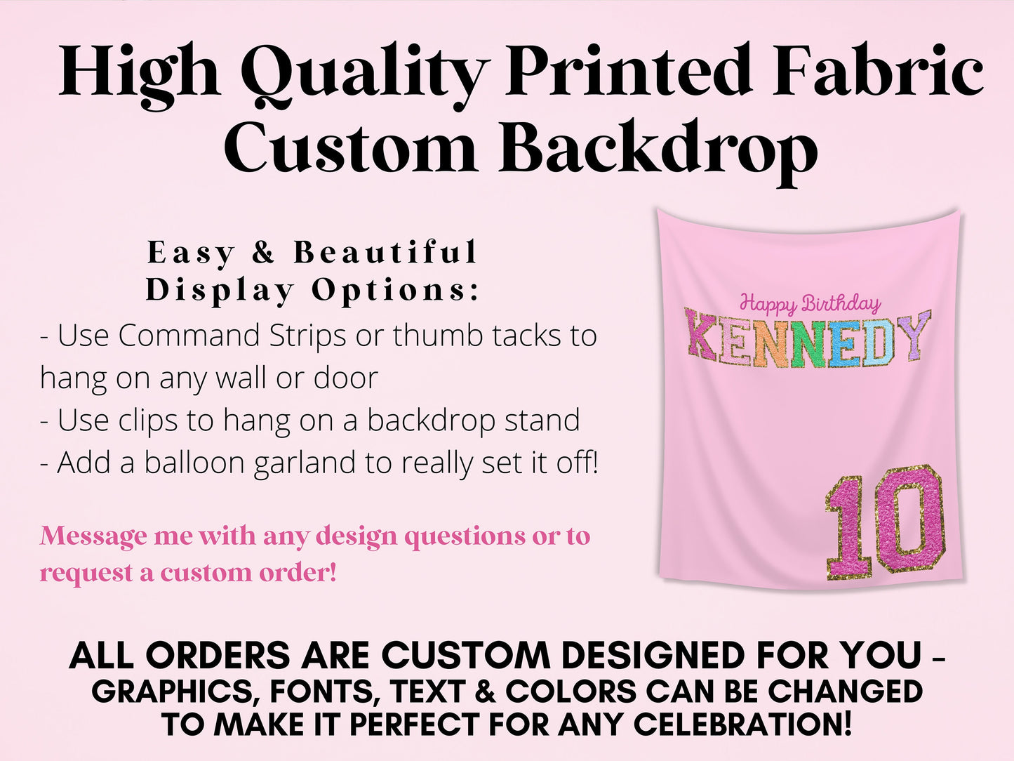 Preppy Patch Glitter Letter Custom Party Backdrop | Stoney Inspired Rainbow Party Banner | Gold Chenille Varsity | ANY Text, Font and Colors