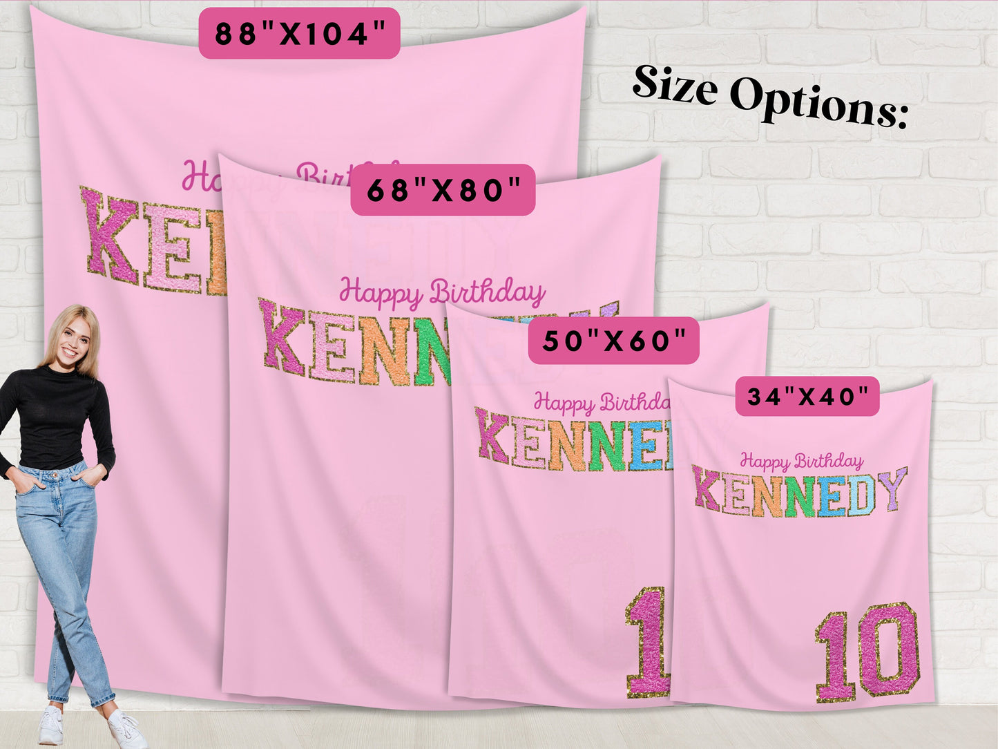 Preppy Patch Glitter Letter Custom Party Backdrop | Stoney Inspired Rainbow Party Banner | Gold Chenille Varsity | ANY Text, Font and Colors