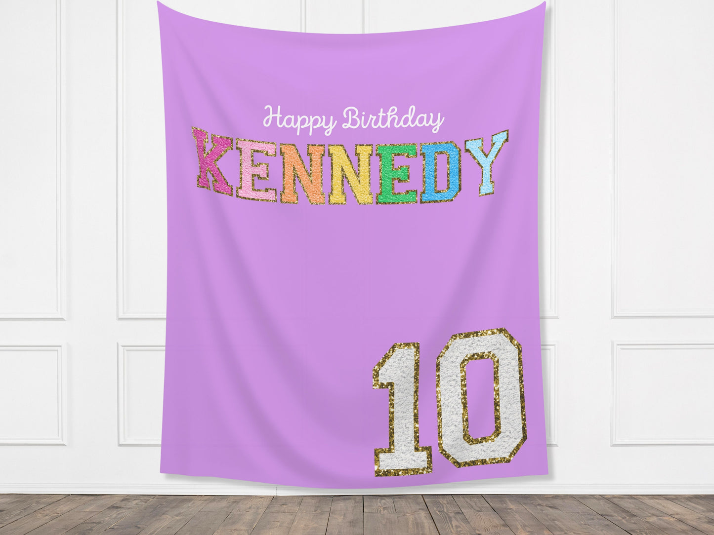 Preppy Patch Glitter Letter Custom Party Backdrop | Stoney Inspired Rainbow Party Banner | Gold Chenille Varsity | ANY Text, Font and Colors