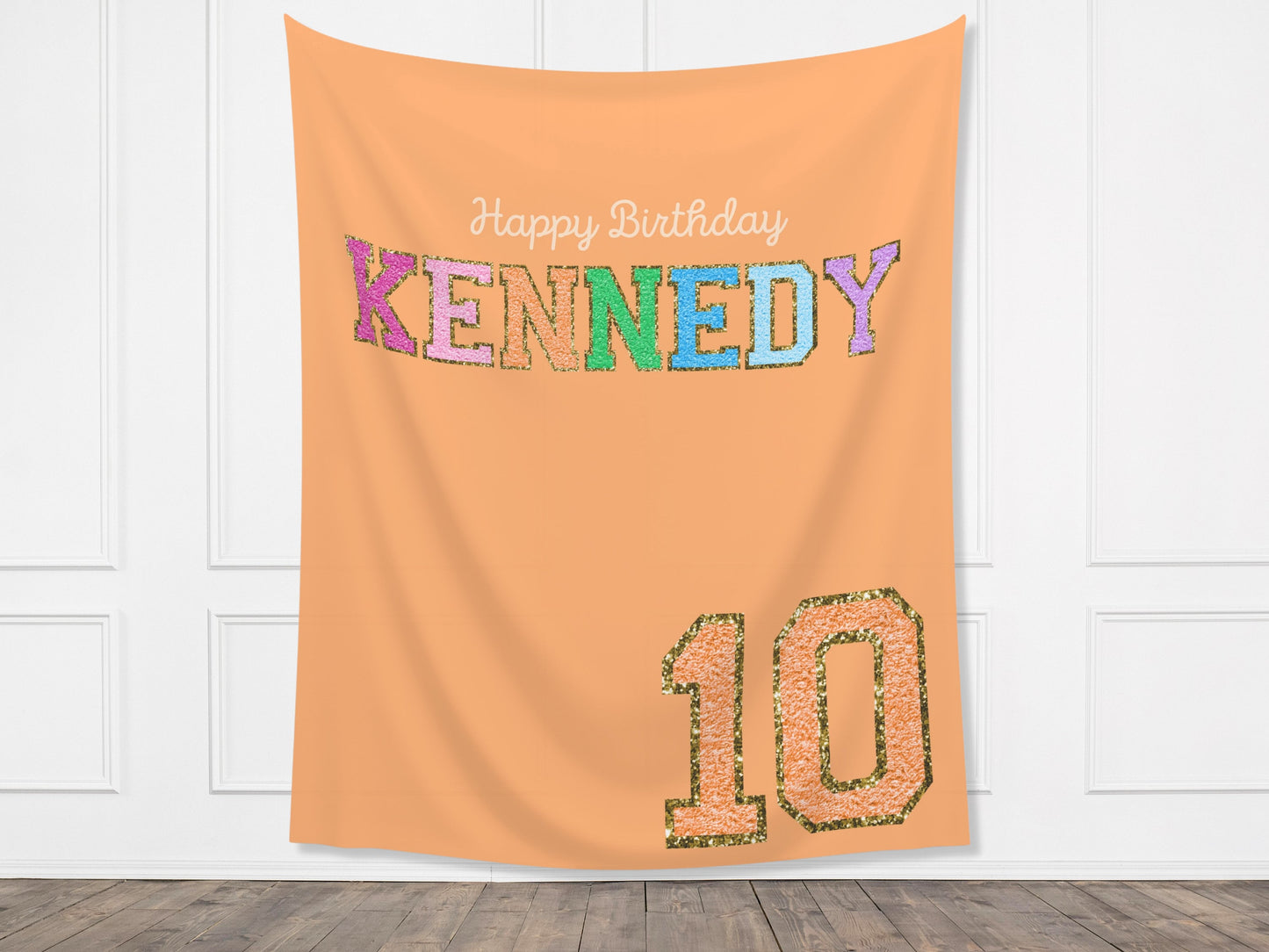 Preppy Patch Glitter Letter Custom Party Backdrop | Stoney Inspired Rainbow Party Banner | Gold Chenille Varsity | ANY Text, Font and Colors