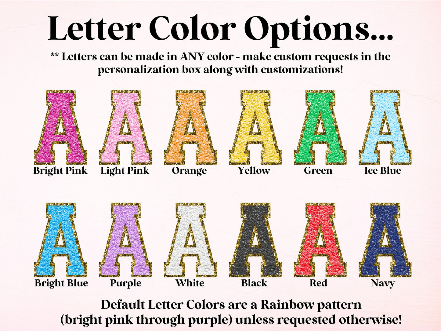 Preppy Patch Glitter Letter Custom Party Backdrop | Stoney Inspired Rainbow Party Banner | Gold Chenille Varsity | ANY Text, Font and Colors