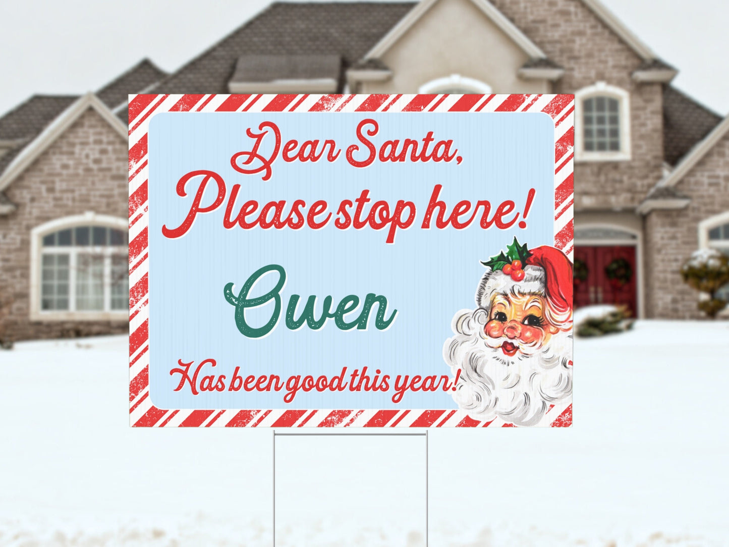 Santa Stop Sign Custom Yard Décor | Retro Pink Christmas Outdoor Sign with Stake | Gift from Elf Scene | Stop Here | Christmas Gift for Kids