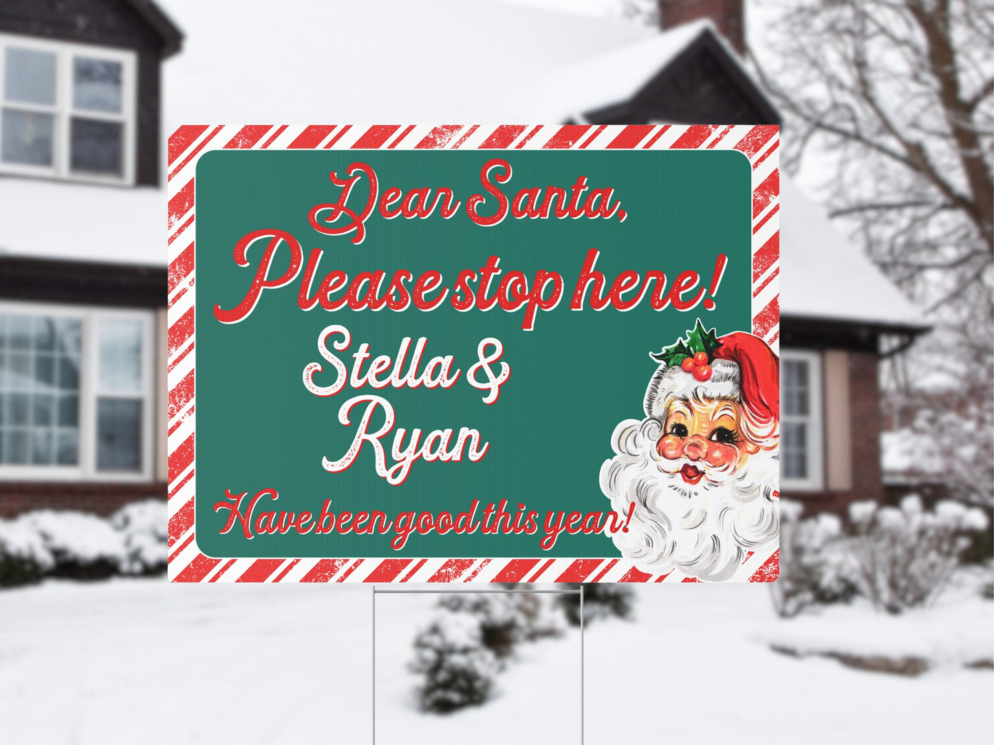 Santa Stop Sign Custom Yard Décor | Retro Pink Christmas Outdoor Sign with Stake | Gift from Elf Scene | Stop Here | Christmas Gift for Kids
