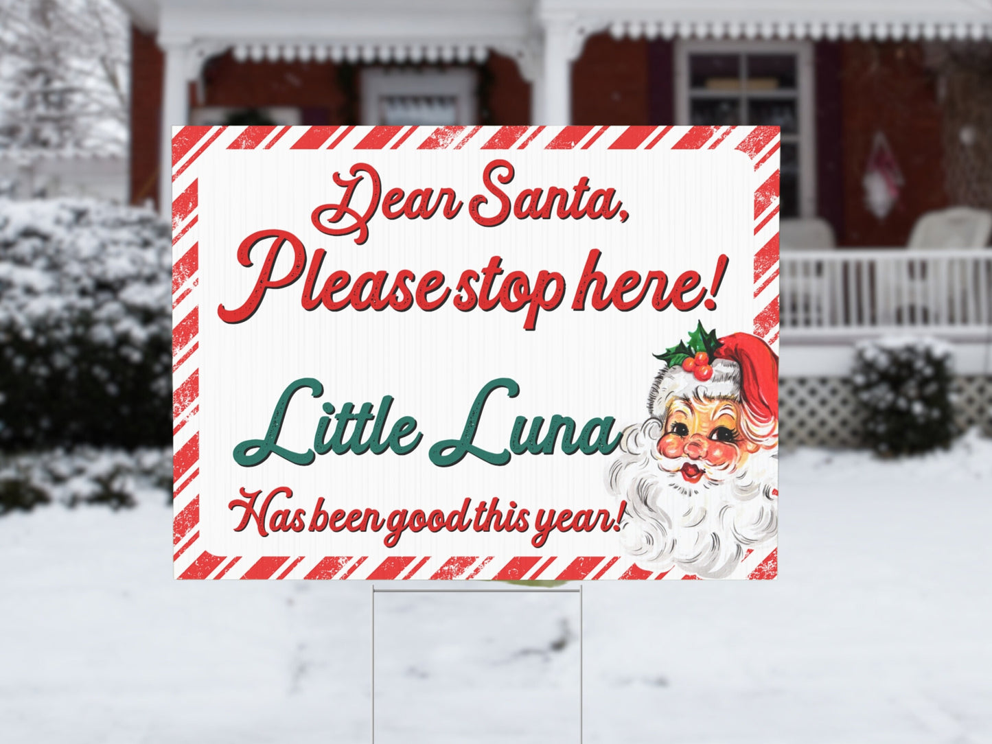 Santa Stop Sign Custom Yard Décor | Retro Pink Christmas Outdoor Sign with Stake | Gift from Elf Scene | Stop Here | Christmas Gift for Kids