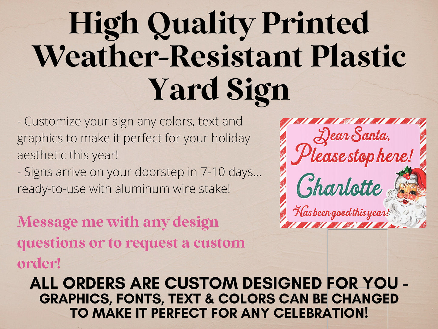 Santa Stop Sign Custom Yard Décor | Retro Pink Christmas Outdoor Sign with Stake | Gift from Elf Scene | Stop Here | Christmas Gift for Kids