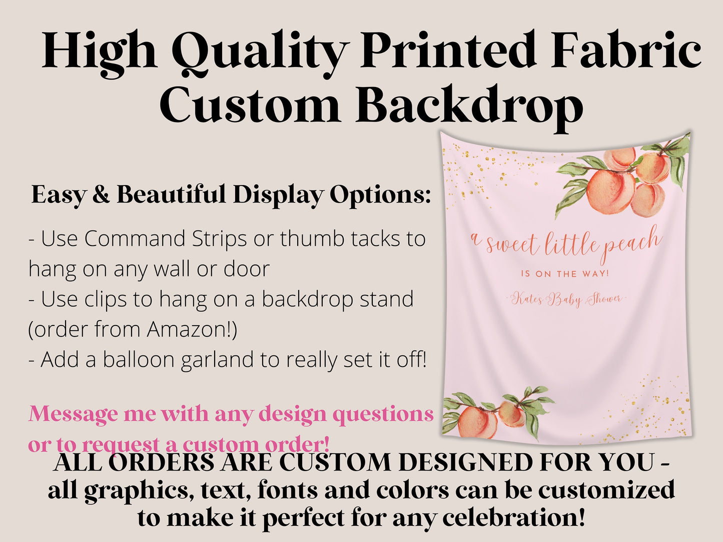 Sweet as a Peach Custom Baby Shower Banner | Little Peach Personalized Girl Baby Shower | Gender Neutral Baby Shower | Cutie Shower Décor