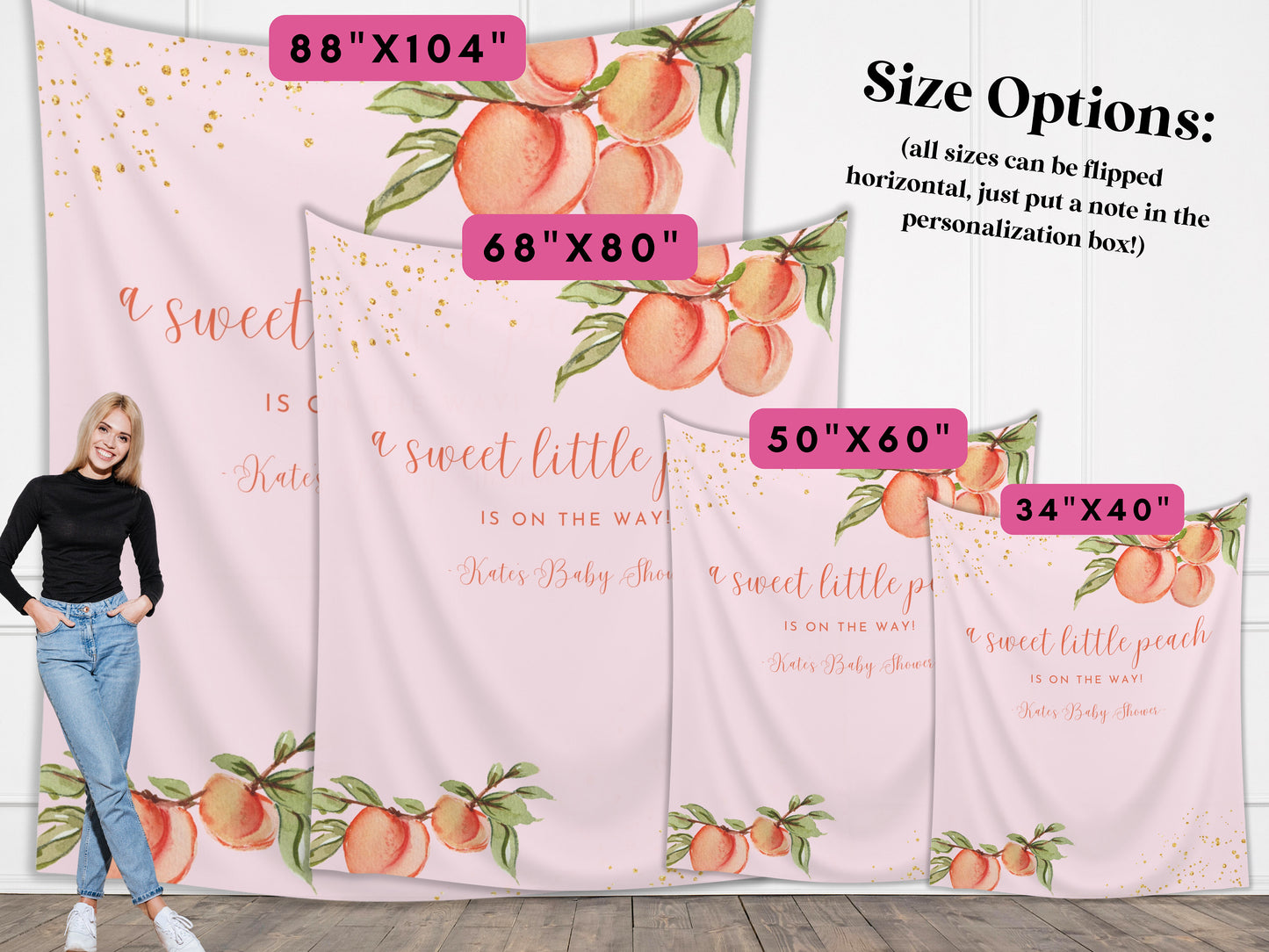 Sweet as a Peach Custom Baby Shower Banner | Little Peach Personalized Girl Baby Shower | Gender Neutral Baby Shower | Cutie Shower Décor