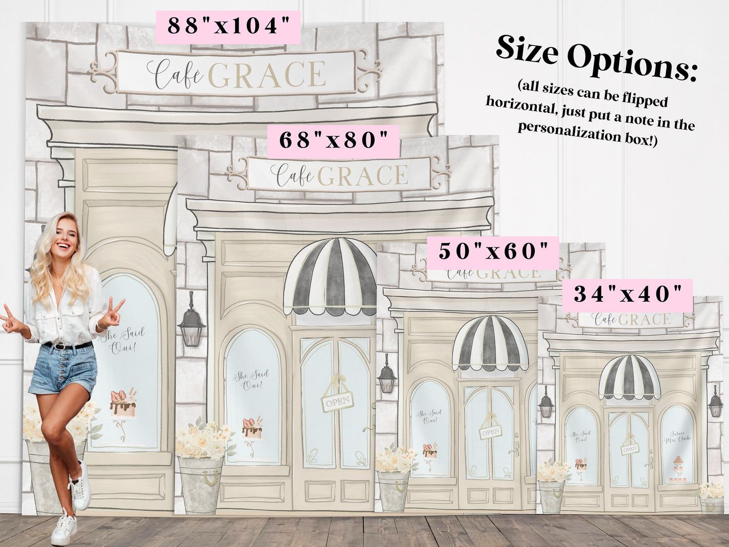 Custom Café Party Banner, Paris French Patisserie Storefront Bakery Backdrop, Girl Birthday Party Décor, Baby Shower Décor, Bridal Shower