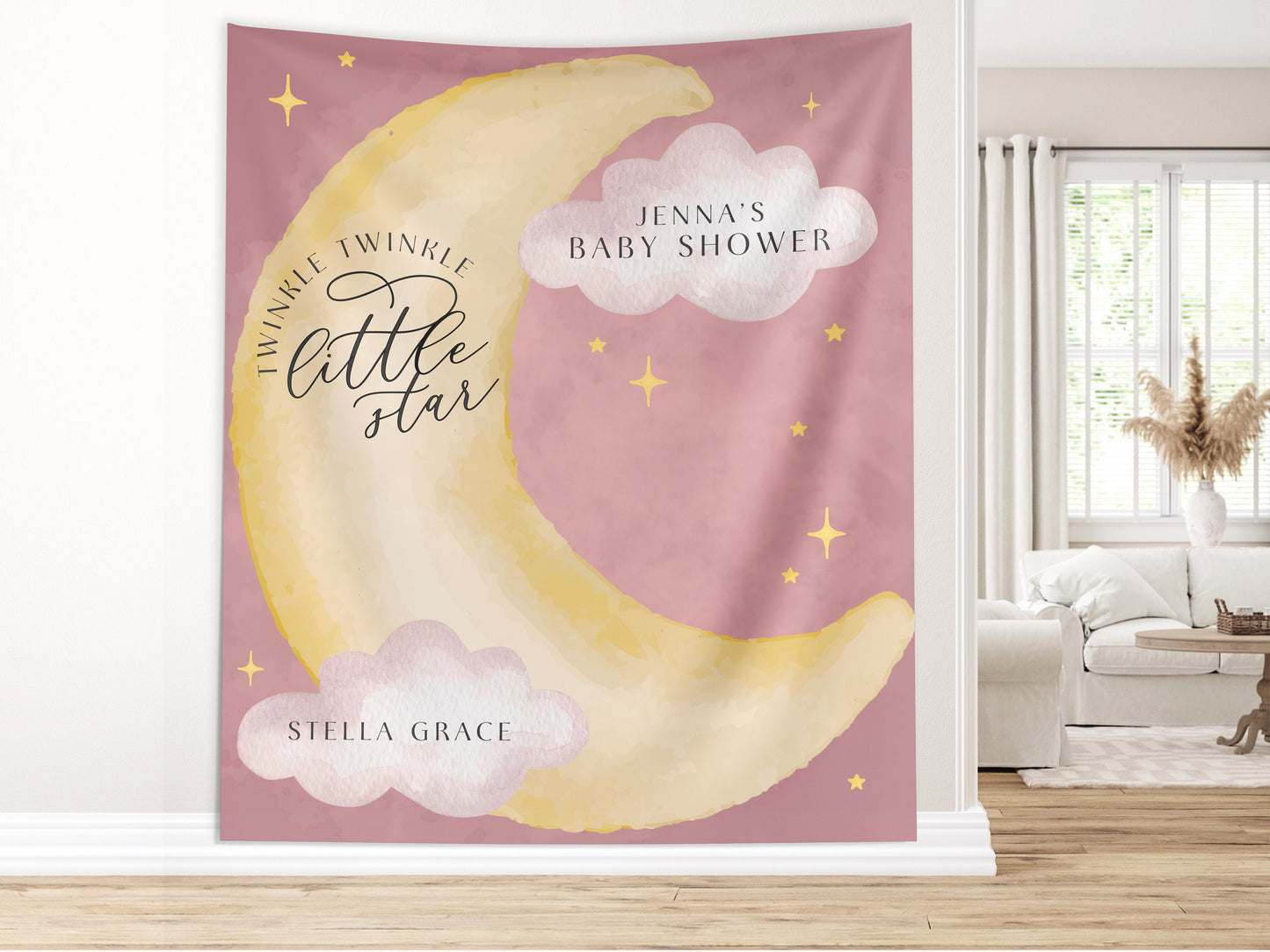 Twinkle Little Star Gender Reveal Banner, Over the Moon Backdrop, Moon and Stars Baby Shower Backdrop, Baby Shower Décor, Girl Baby Shower