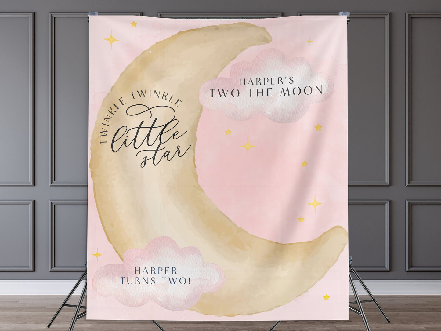 Twinkle Little Star Gender Reveal Banner, Over the Moon Backdrop, Moon and Stars Baby Shower Backdrop, Baby Shower Décor, Girl Baby Shower
