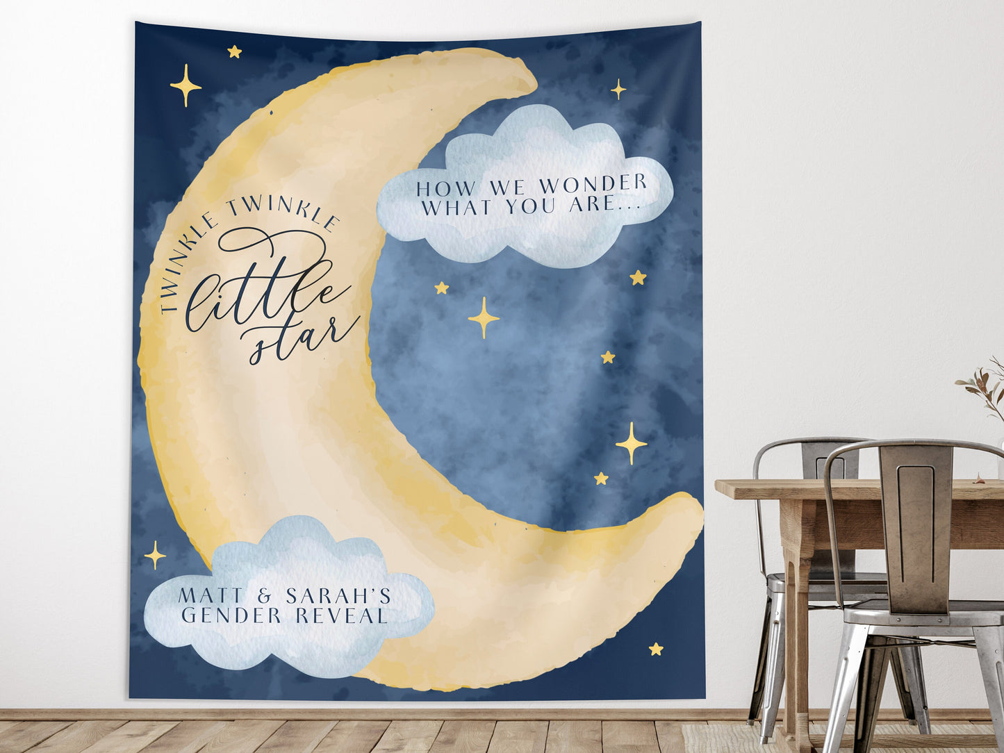 Twinkle Little Star Gender Reveal Banner, Over the Moon Backdrop, Moon and Stars Baby Shower Backdrop, Baby Shower Décor, Girl Baby Shower