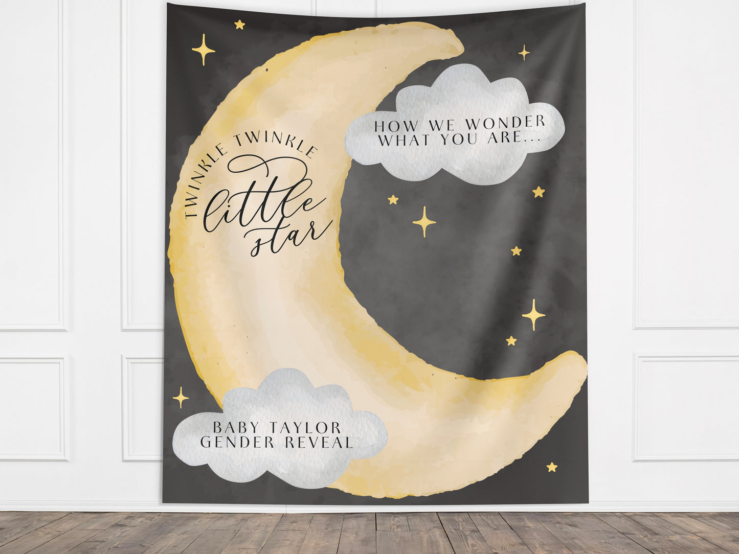 Twinkle Little Star Gender Reveal Banner, Over the Moon Backdrop, Moon and Stars Baby Shower Backdrop, Baby Shower Décor, Girl Baby Shower