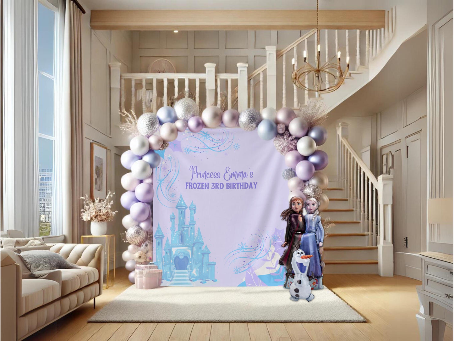 Frozen Birthday Party Custom Banner Backdrop, Princess Theme Décor, Girls Party Décor, 3rd 4th or 5th Birthday, Backdrop for Balloon Garland