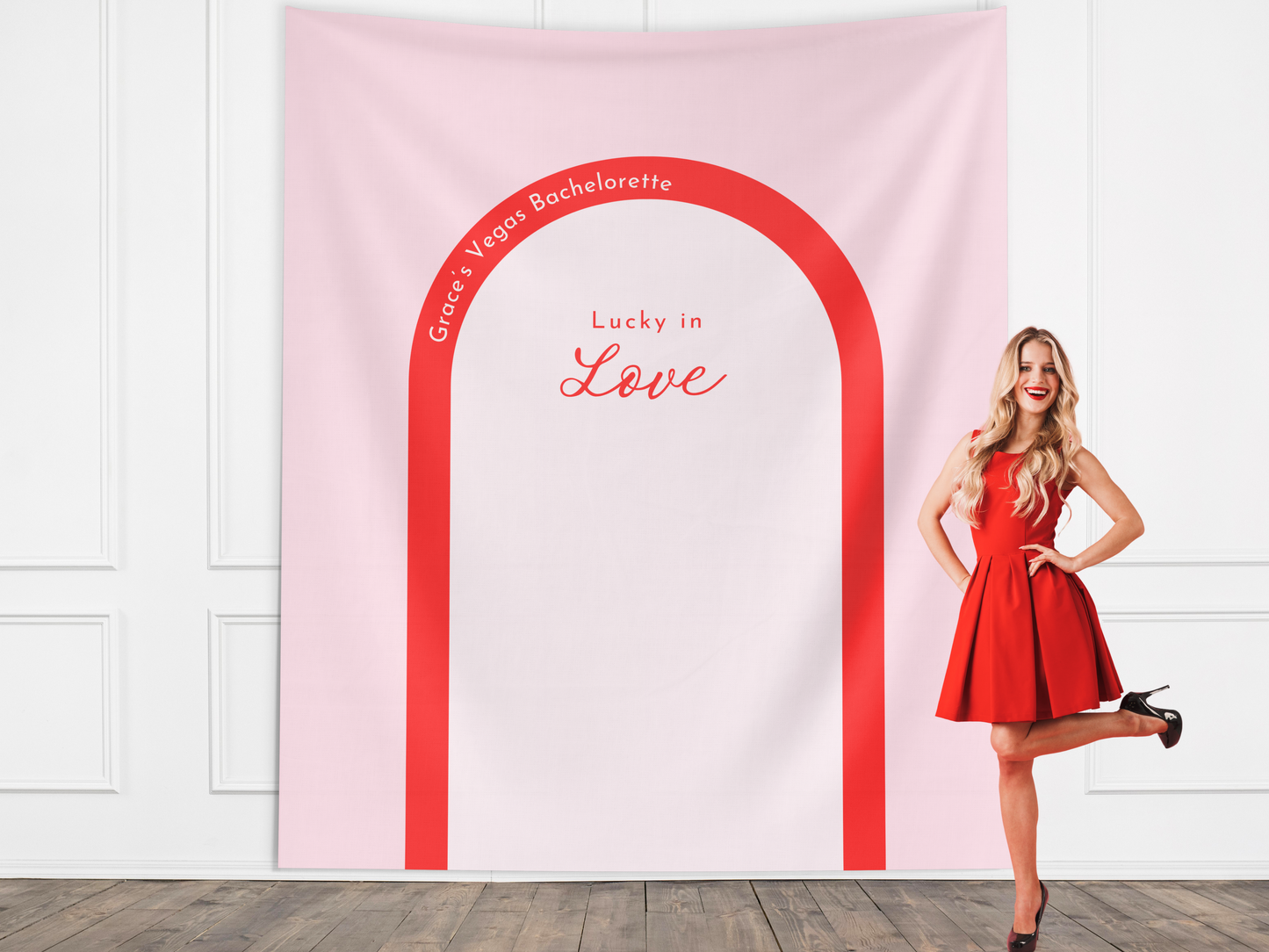 This & That Any Theme Arch with Custom Text Bachelorette Banner Backdrop