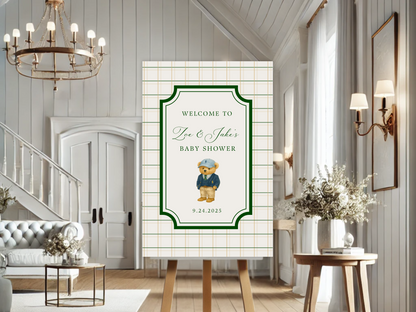 Preppy Teddy Bear Baby Shower Welcome Sign