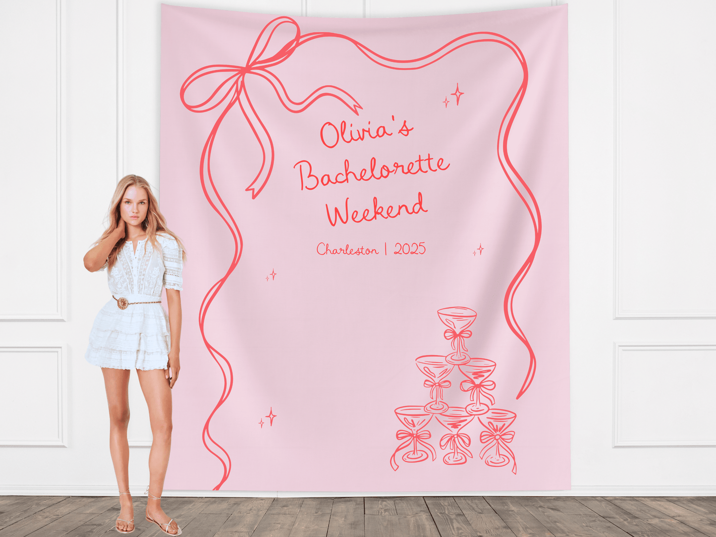 Bow & Champagne Custom Banner Backdrop