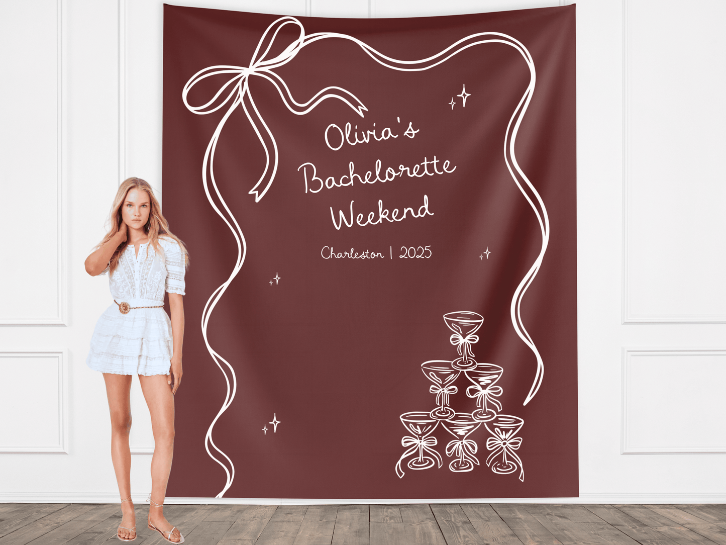 Bow & Champagne Custom Banner Backdrop