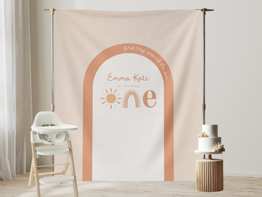 Boho First Trip Around the Sun Birthday Banner Backdrop