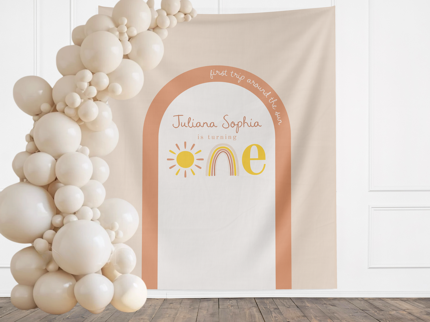 Boho First Trip Around the Sun Birthday Banner Backdrop