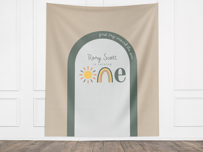 Boho First Trip Around the Sun Birthday Banner Backdrop