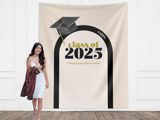 Cap & Arch Class of 2025 Custom Graduation Party Banner Backdrop