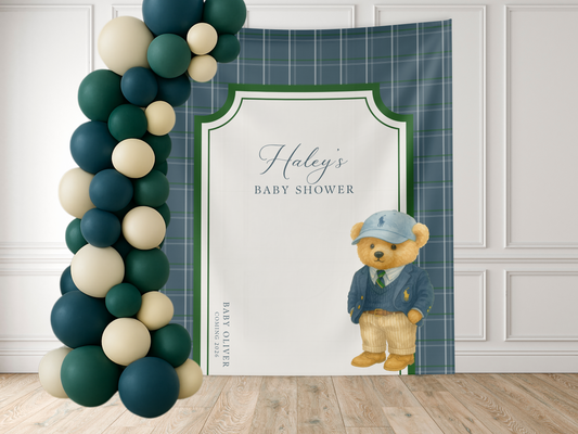 Preppy Teddy Bear Baby Shower Banner