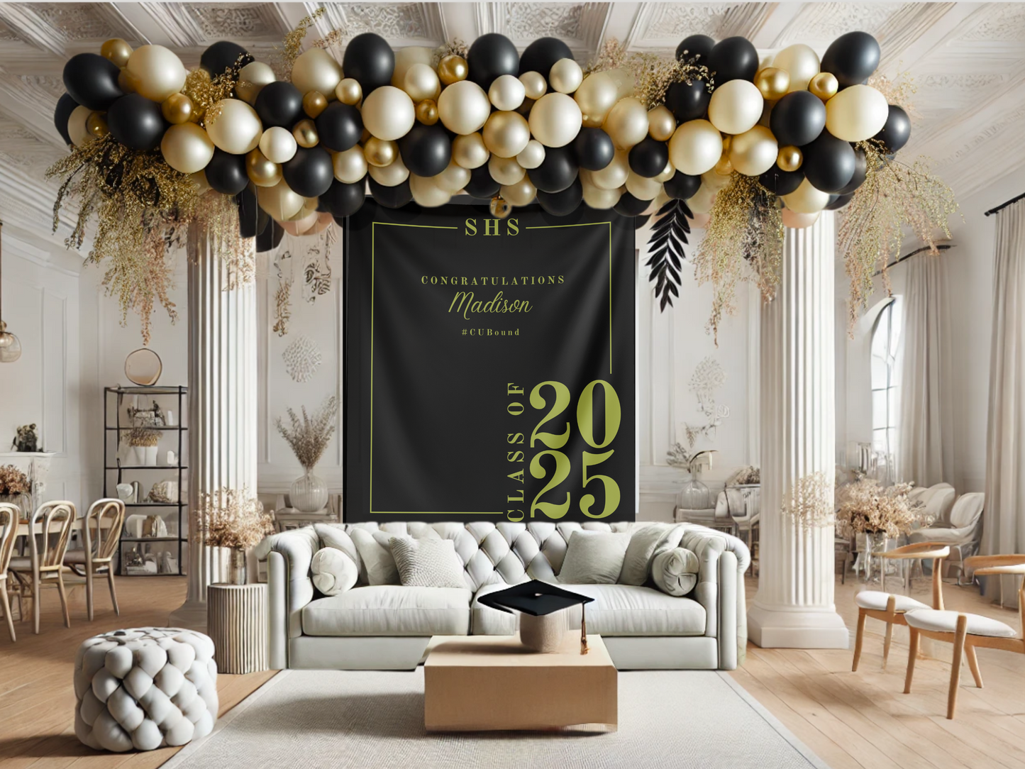 Classic Class of 2025 Custom Graduation Party Banner Backdrop