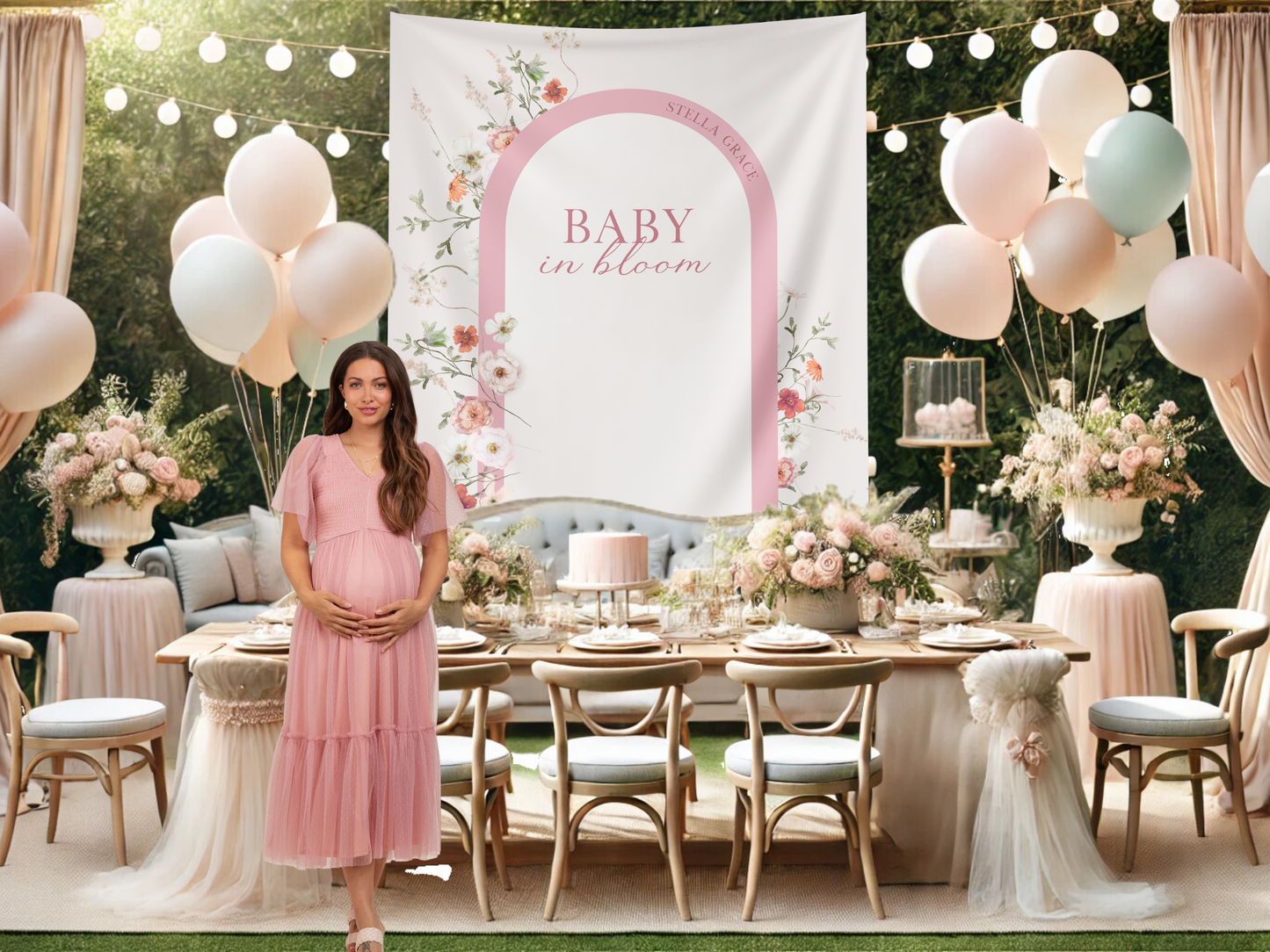 Baby in Bloom Baby Shower Custom Banner Backdrop