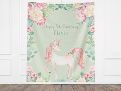 Whimsical Unicorn Birthday Custom Banner Backdrop