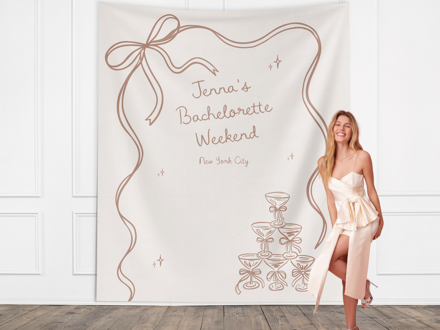 Bow & Champagne Custom Banner Backdrop