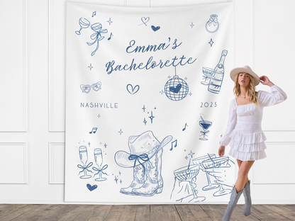 Cowgirl Doodle Custom Text Banner Backdrop