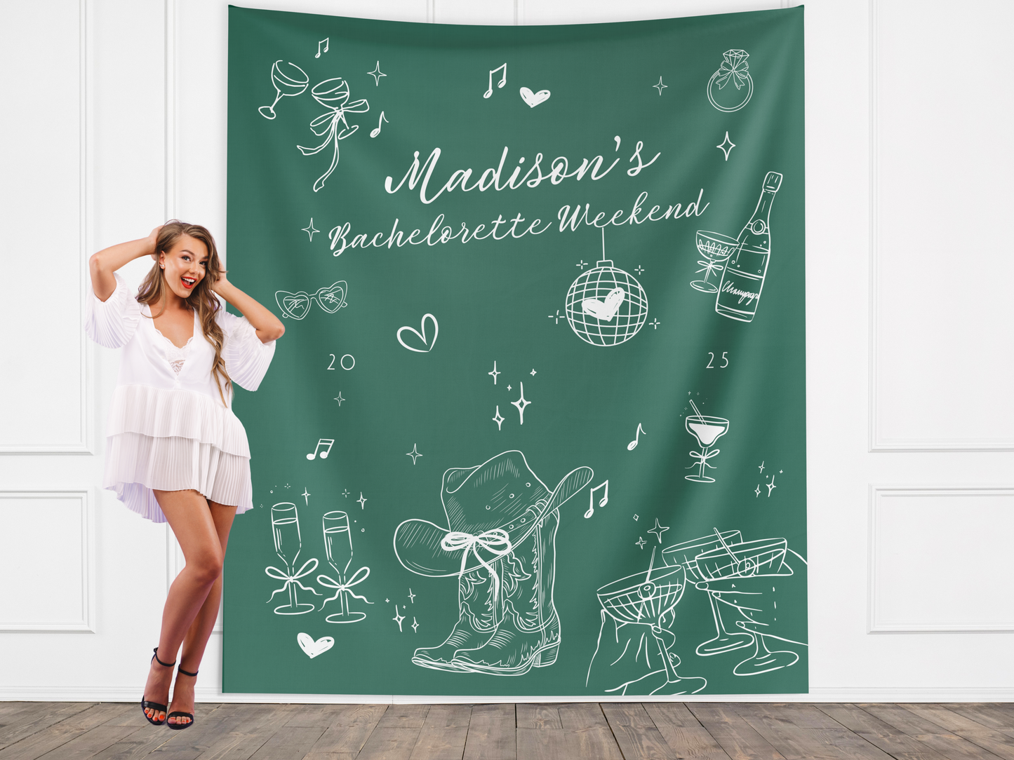 Cowgirl Doodle Custom Text Banner Backdrop