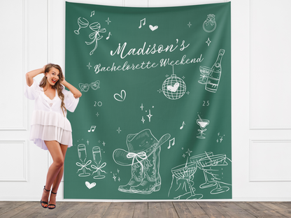 Cowgirl Doodle Custom Text Banner Backdrop