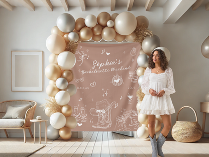 Cowgirl Doodle Custom Text Banner Backdrop