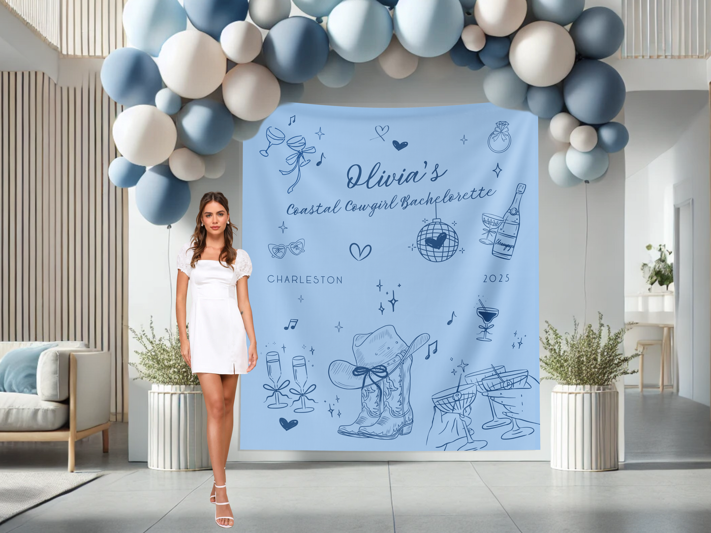 Cowgirl Doodle Custom Text Banner Backdrop